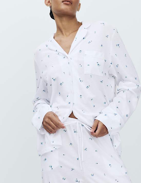 Ensemble pyjama &agrave; revers en coton et modal