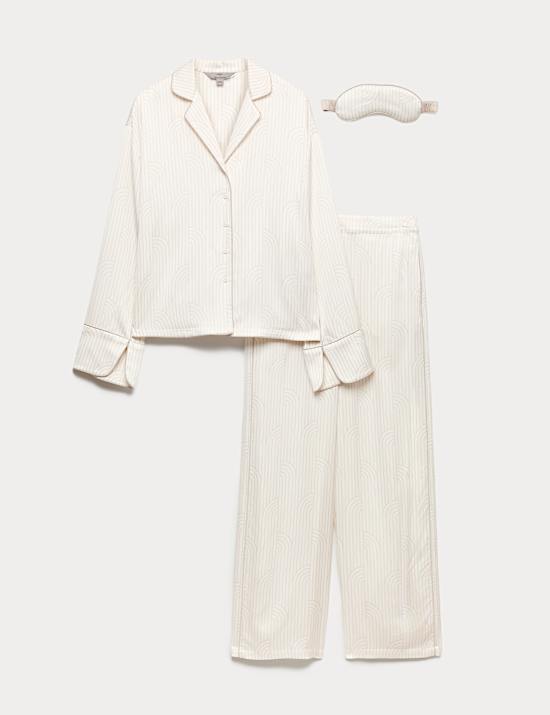 Premium satijnen pyjama met platte kraag en geometrisch motief