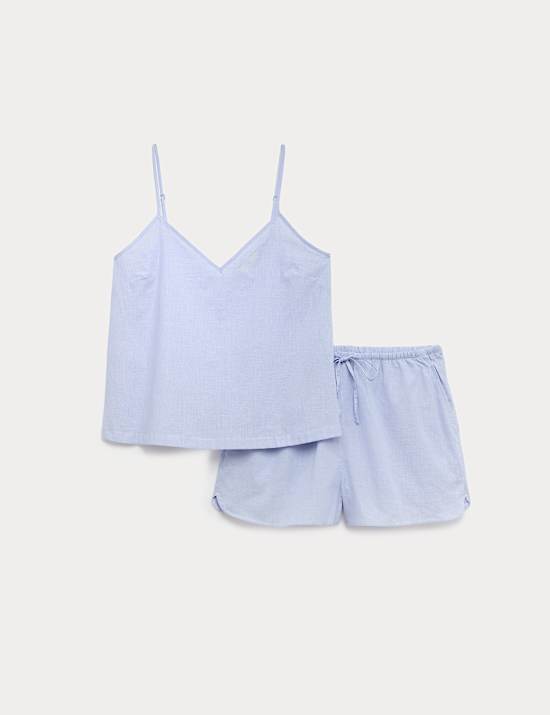 Woven Striped Cami Shortie Pyjama Set