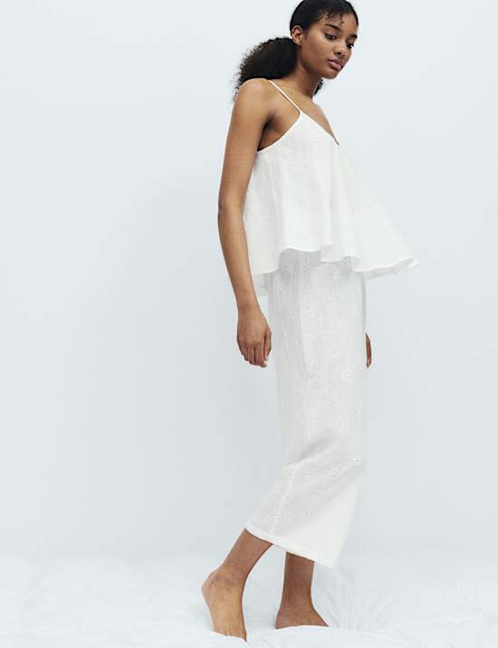 Voile Embroidered Cropped Cami Pyjama Set