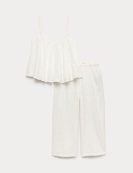 Voile Embroidered Cropped Cami Pyjama Set