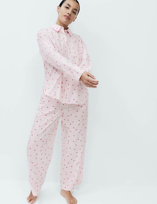 Pure Cotton Heart Print Pyjama Set