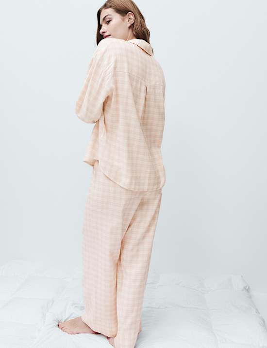 Geruite pyjama van geborstelde katoenmix