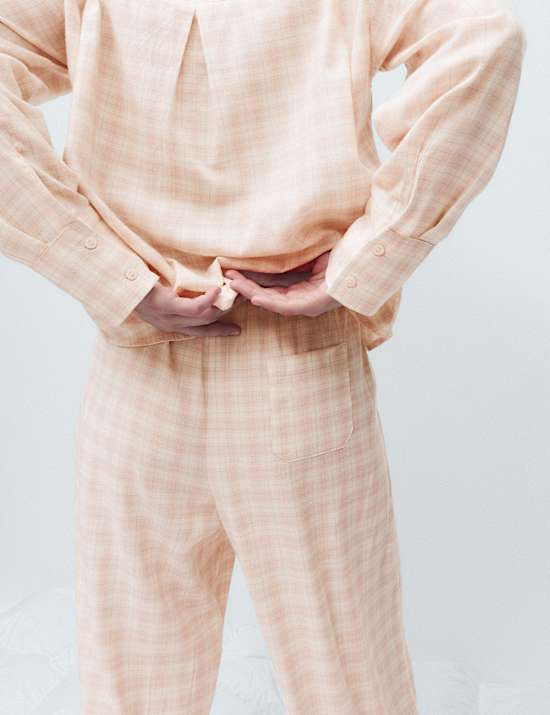 Geruite pyjama van geborstelde katoenmix