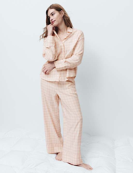 Geruite pyjama van geborstelde katoenmix