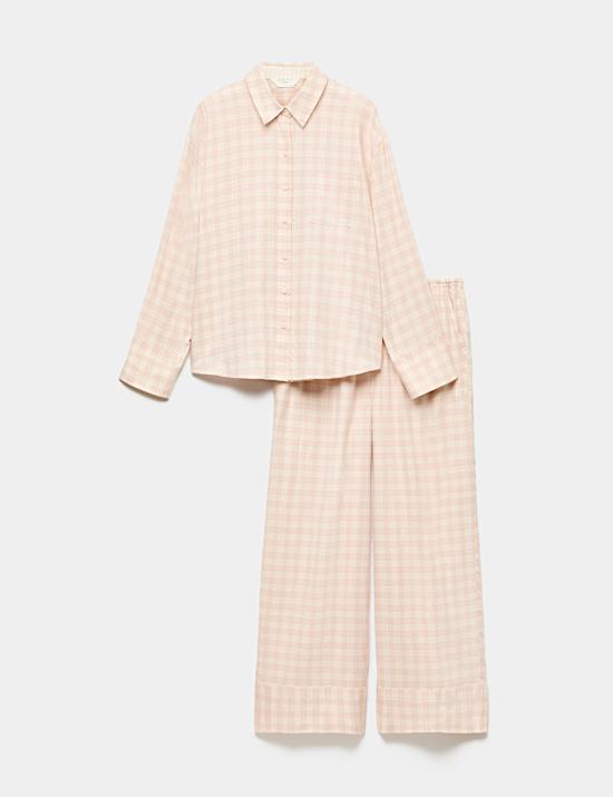 Geruite pyjama van geborstelde katoenmix