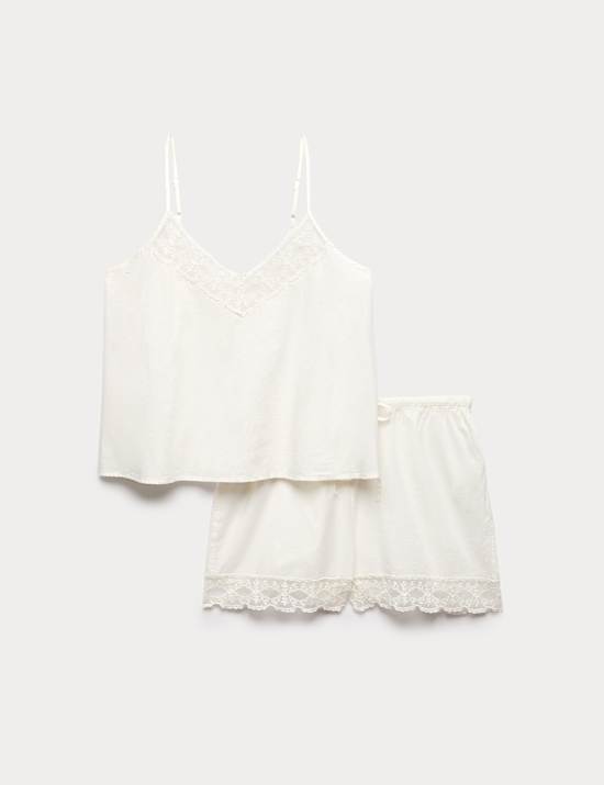 Pure Cotton Lace Cami Shortie Set