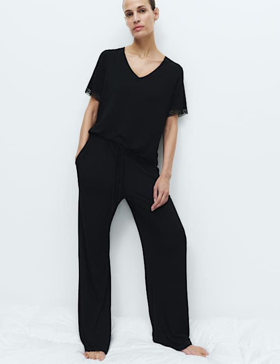 Lace Trim Wide Leg Pyjama Set
