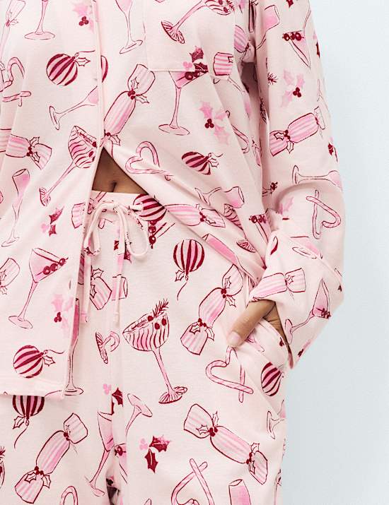 Cotton Modal Printed Revere Long Pyjama Set