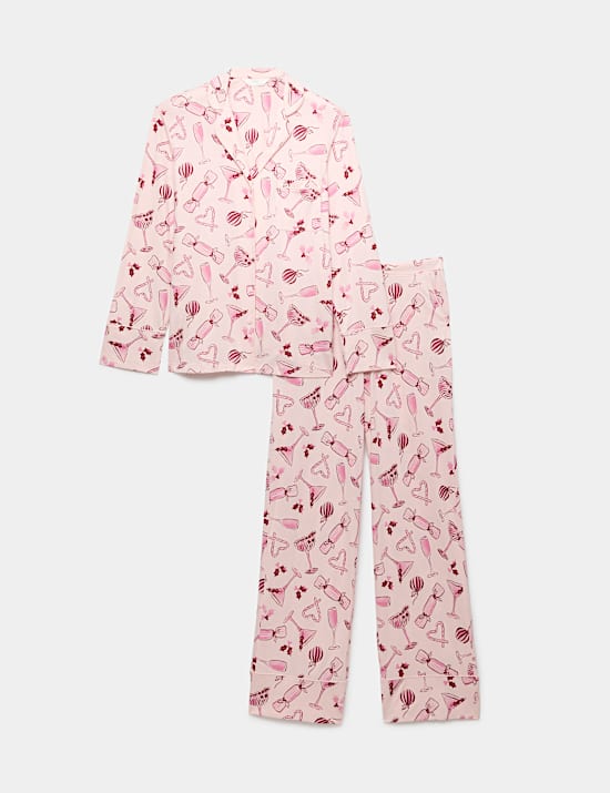 Cotton Modal Printed Revere Long Pyjama Set