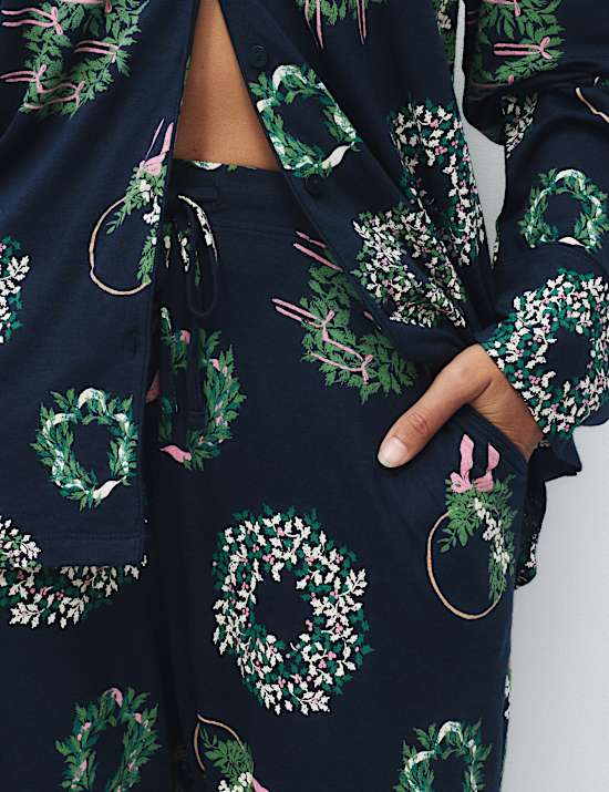 Cotton Modal Printed Revere Long Pyjama Set