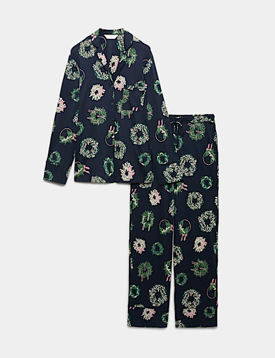 Cotton Modal Printed Revere Long Pyjama Set