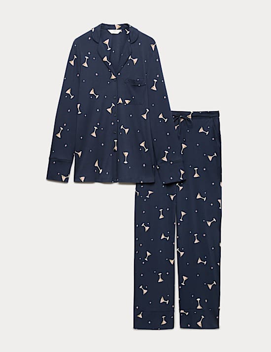 Cotton Modal Printed Revere Long Pyjama Set