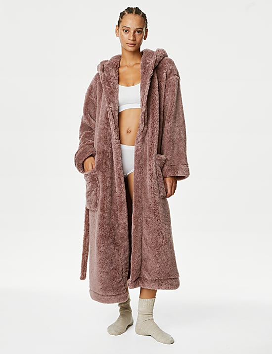 Fleece Hooded Long Dressing Gown
