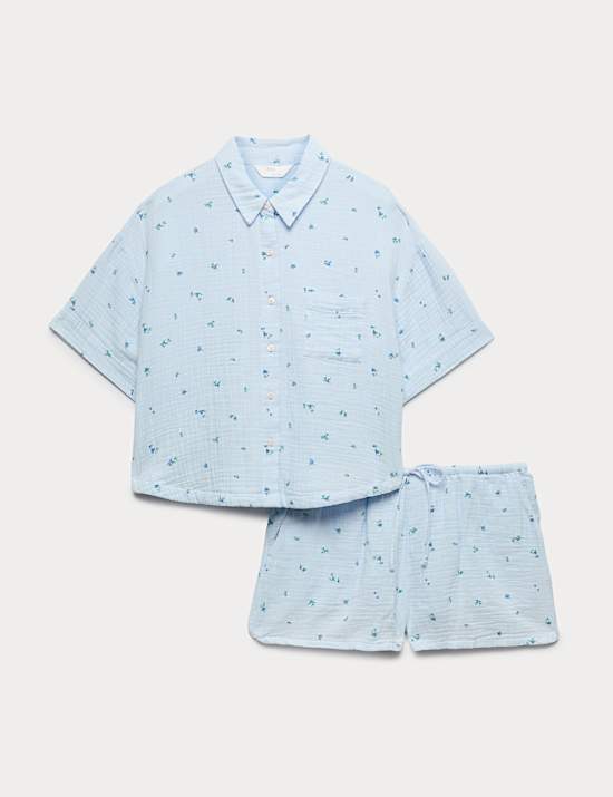 Pure Cotton Muslin Printed Shortie Set