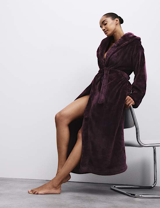 Ochtendjas van fleece met capuchon