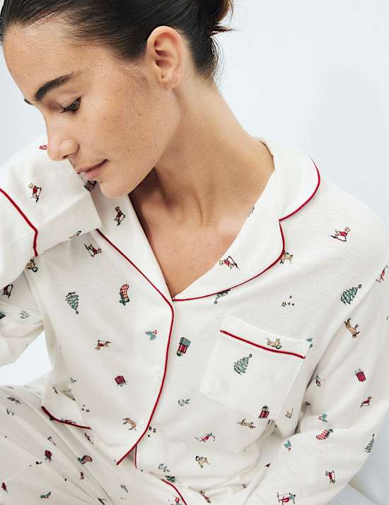 Ensemble pyjama familial 100 % coton modal imprim&eacute;