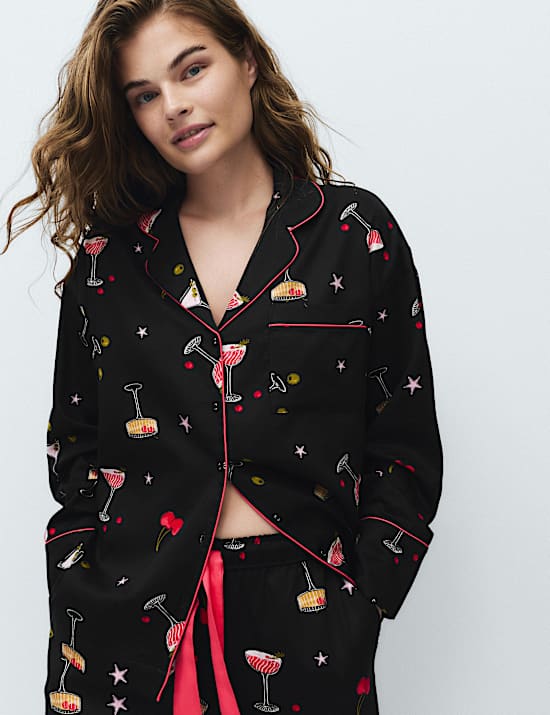 Pure Cotton Sateen Cocktail Print Pyjama Set