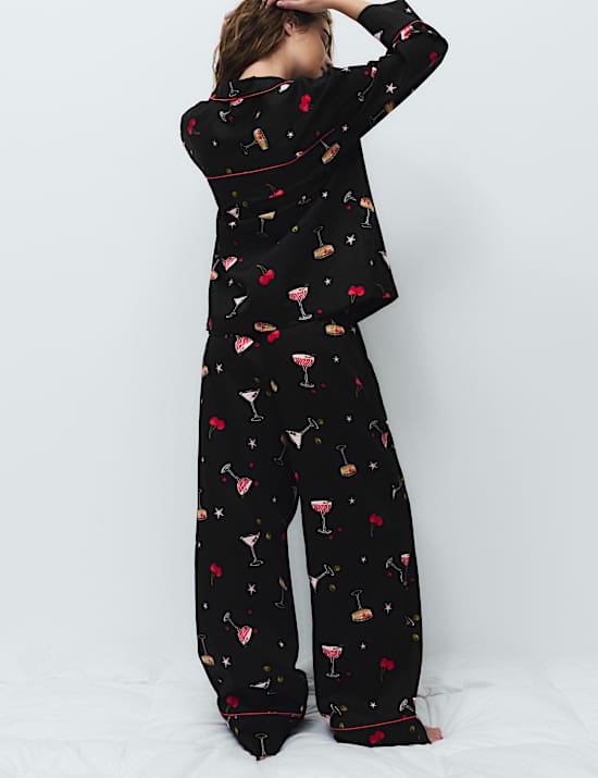 Pure Cotton Sateen Cocktail Print Pyjama Set