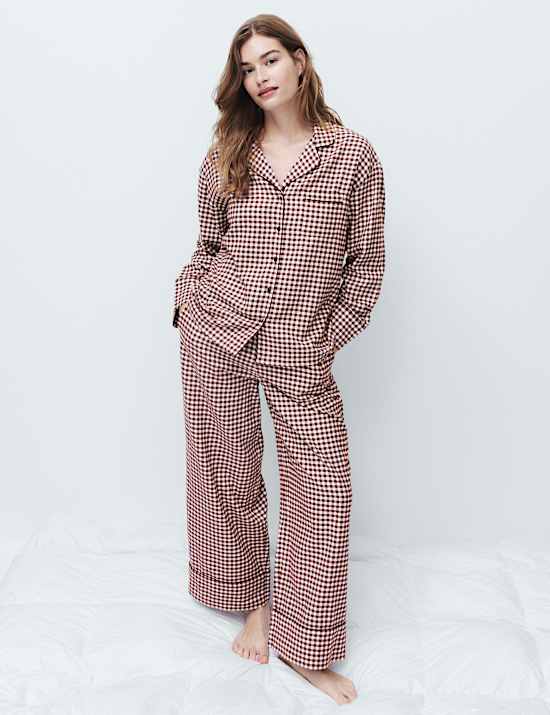 Pure Cotton Gingham Revere Pyjama Set