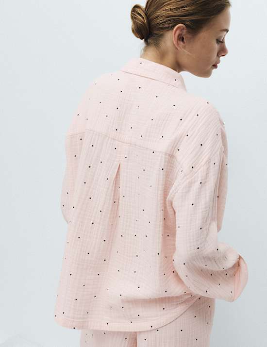 Pure Cotton Muslin Spot Print Long Pyjama Set
