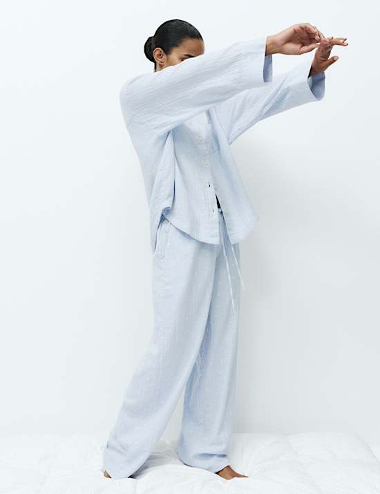 Pure Cotton Muslin Spot Print Long Pyjama Set