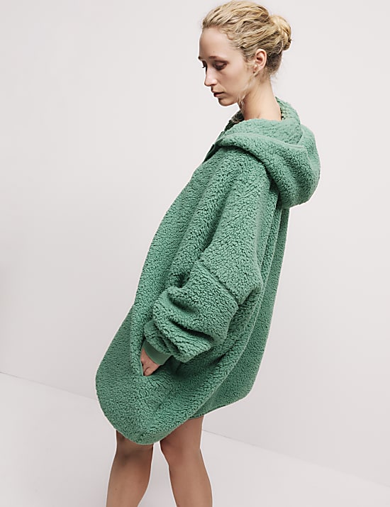 Casual vest van teddyfleece met capuchon