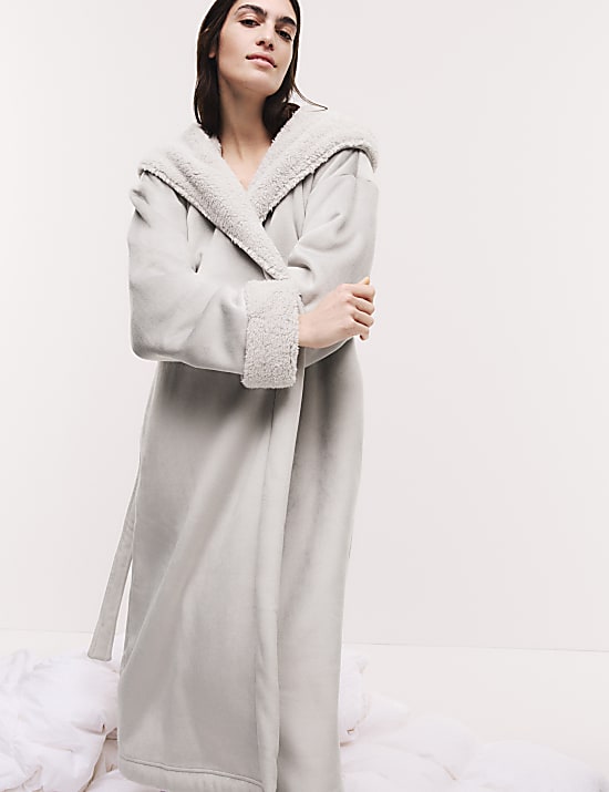 Fleece Borg Lined Hooded Dressing Gown