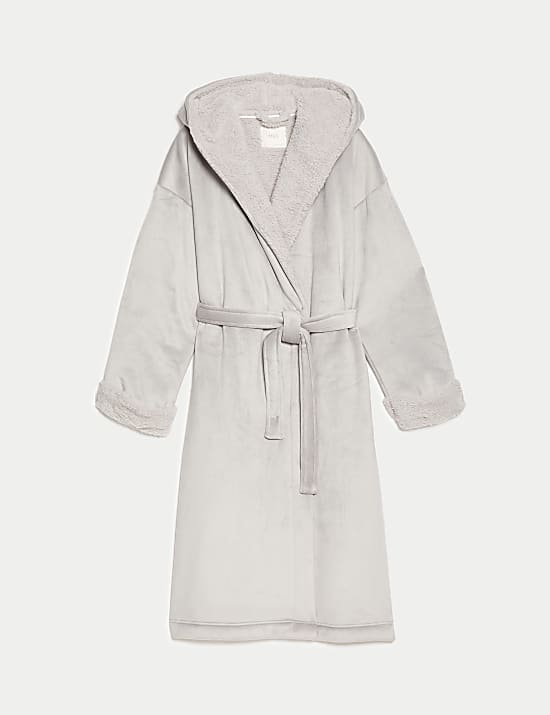 Fleece Borg Lined Hooded Dressing Gown