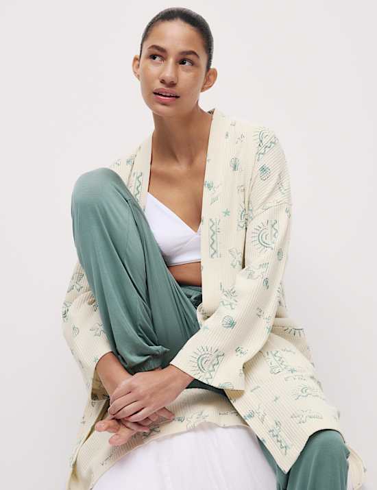 Cotton Rich Printed Waffle Dressing Gown