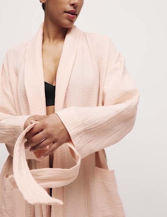 Pure Cotton Muslin Dobby Dressing Gown