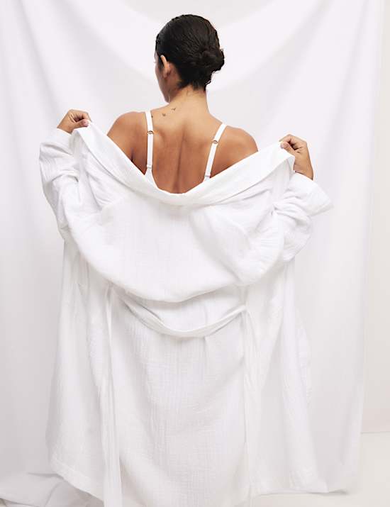 Pure Cotton Muslin Dobby Dressing Gown