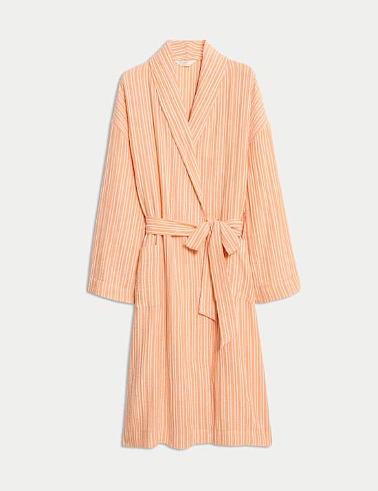 Pure Cotton Muslin Striped Dressing Gown