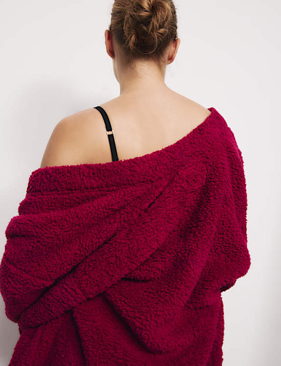 Cardigan confortable croisé en polaire imitation peau de mouton