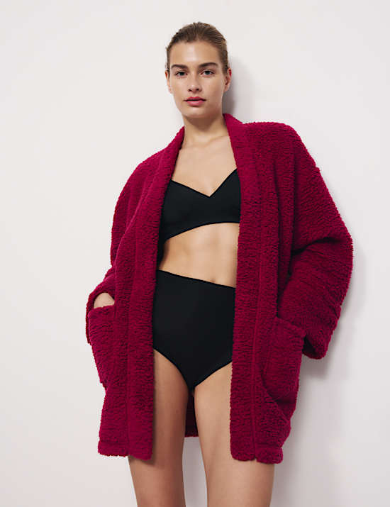 Cardigan confortable croisé en polaire imitation peau de mouton