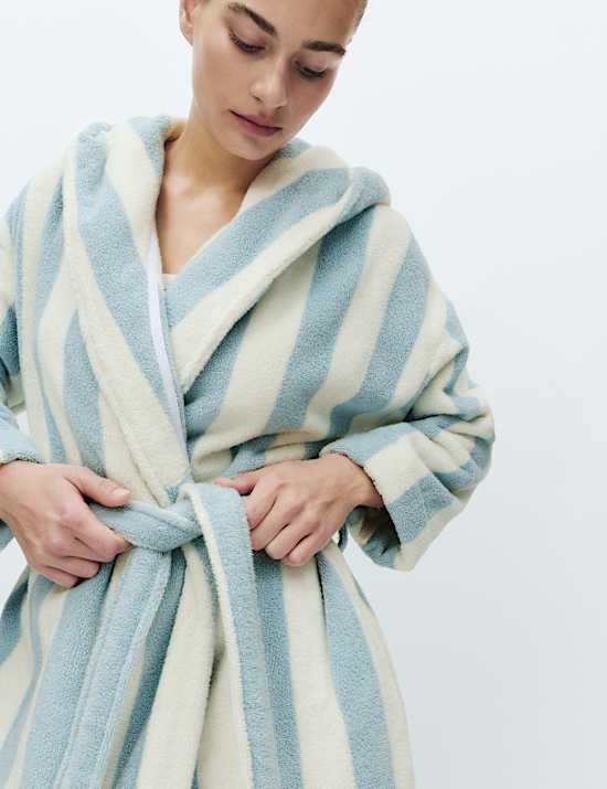 Pure Cotton Towelling Striped Dressing Gown