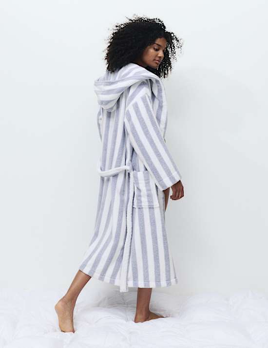 Pure Cotton Towelling Striped Dressing Gown