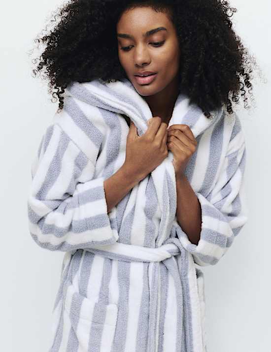 Pure Cotton Towelling Striped Dressing Gown