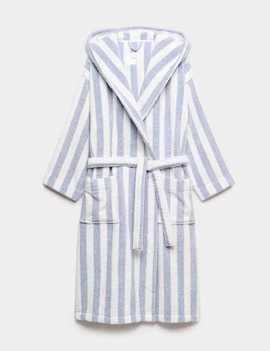 Pure Cotton Towelling Striped Dressing Gown