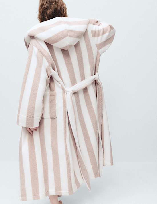 Wide Stripe Hooded Dressing Gown