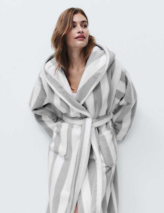 Wide Stripe Hooded Dressing Gown