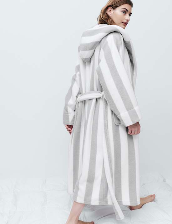 Wide Stripe Hooded Dressing Gown