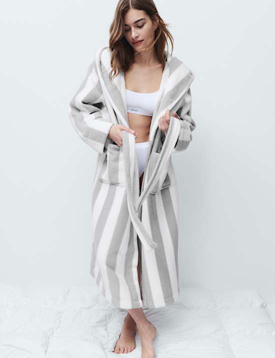 Wide Stripe Hooded Dressing Gown