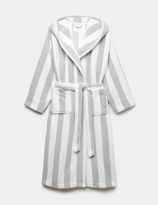 Wide Stripe Hooded Dressing Gown