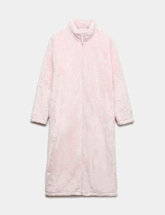 Long Pile Fleece Zip Through Dressing Gown