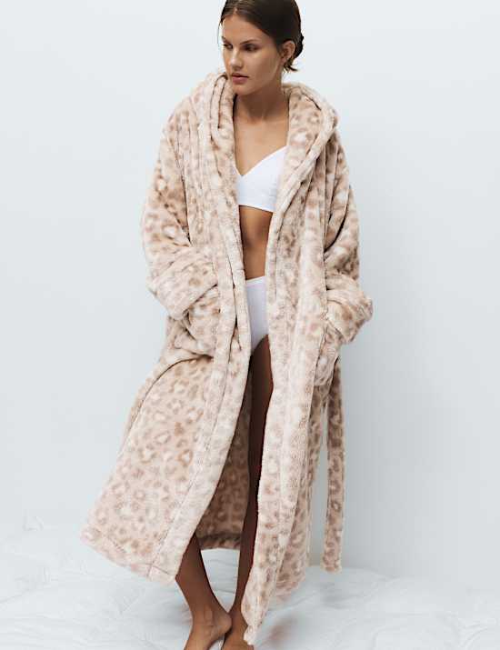 Fleece Leopard Print Dressing Gown