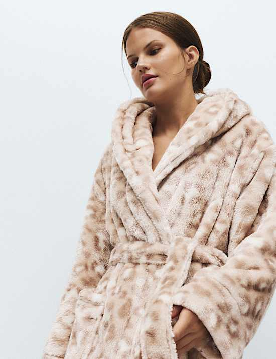 Fleece Leopard Print Dressing Gown