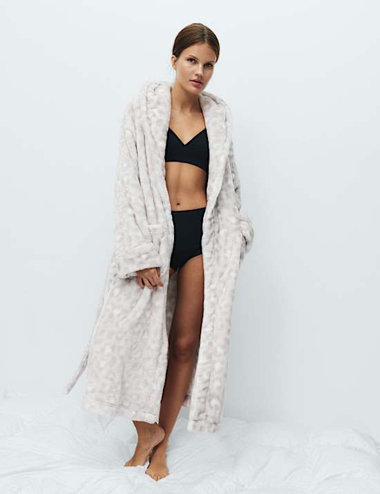 Fleece Leopard Print Dressing Gown