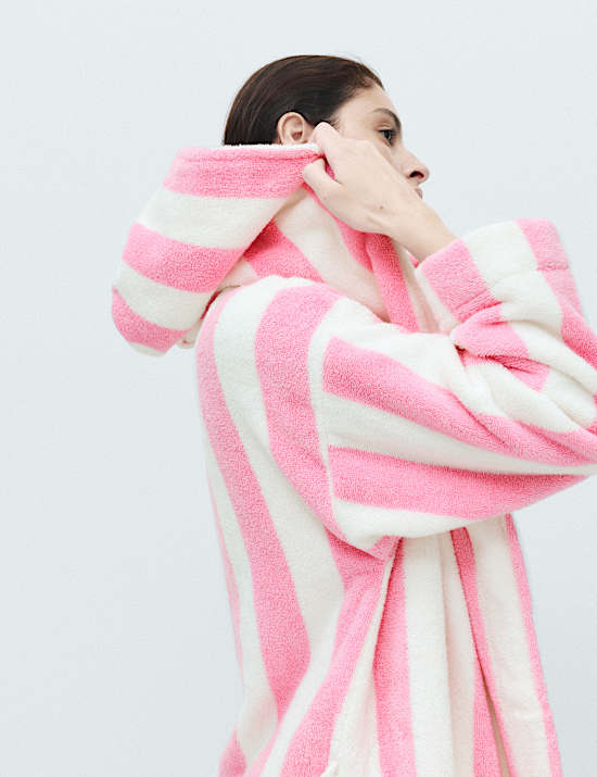 Pure Cotton Towelling Striped Dressing Gown