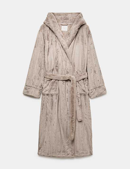 Textured Striped Hooded Dressing Gown